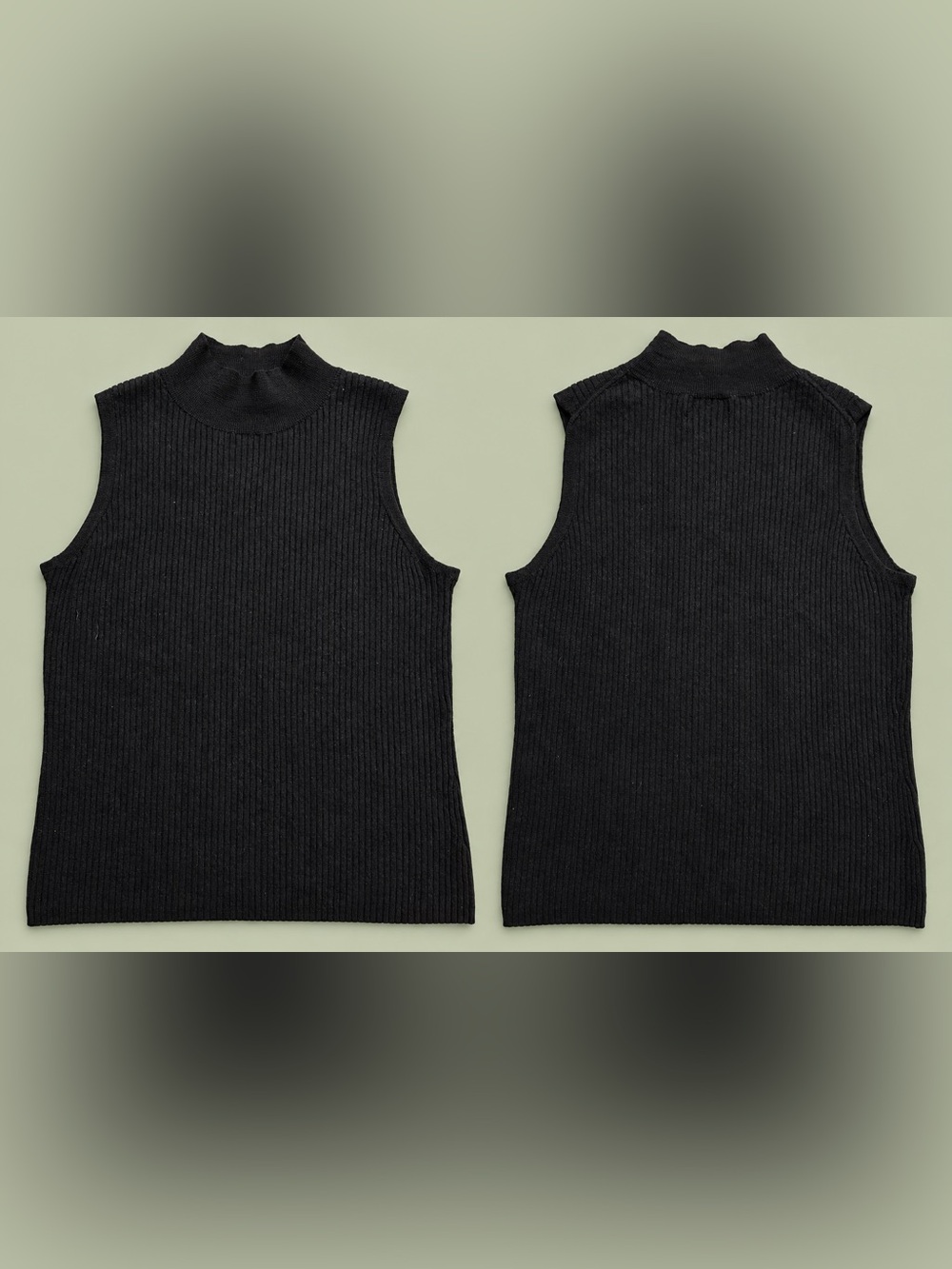 Halston Black Ribbed Sleeveless Mock Neck Knit Top Size Small Estimated*